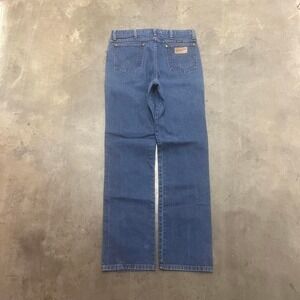 Vintage wrangler‎ leather patch men's blue western straight leg jeans cowboy 34